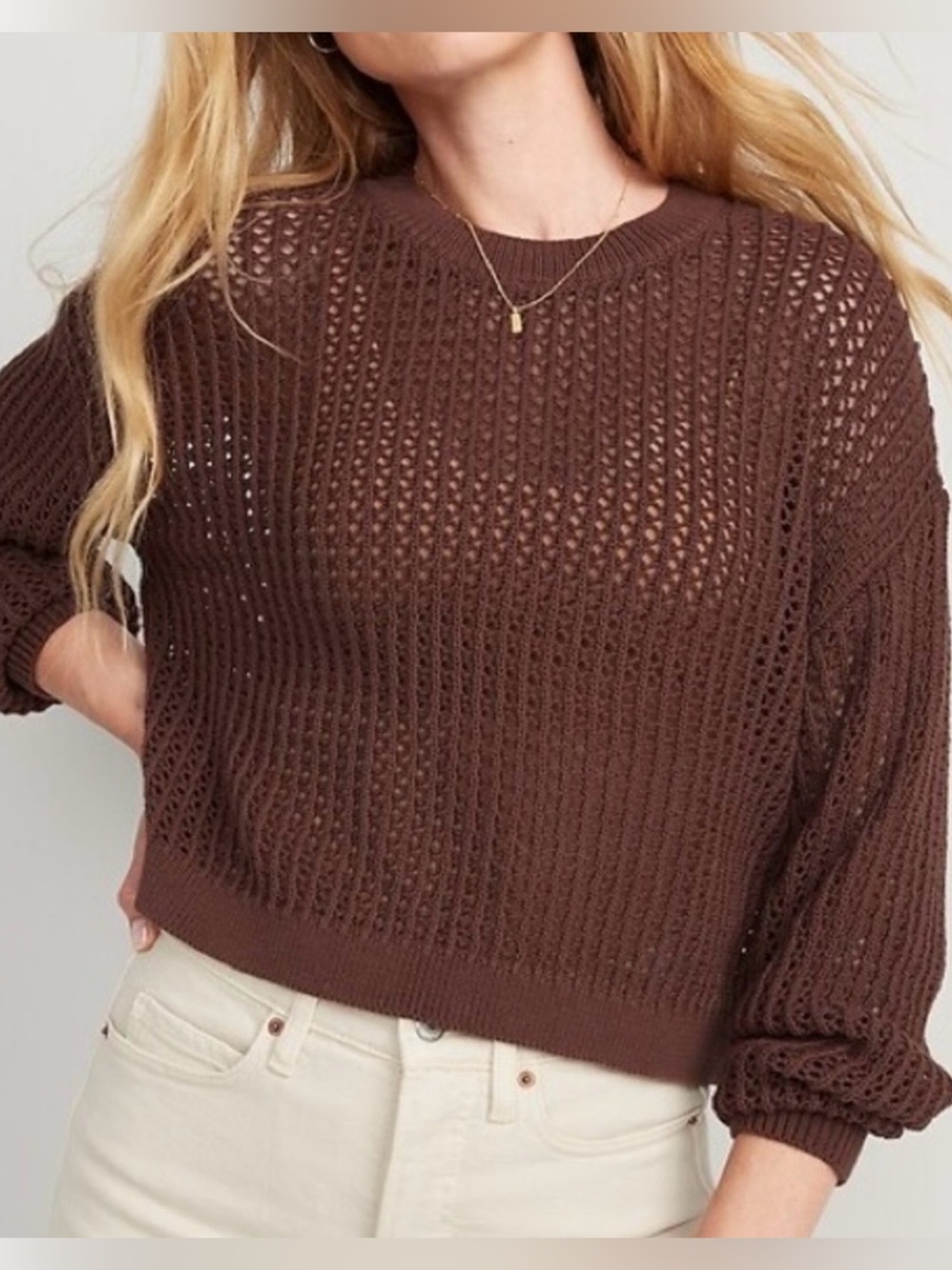 Old Navy 100% Cotton Long Sleeve Cropped Crochet Sweater Size S
